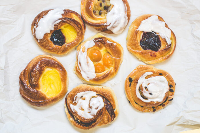 Custard, Cherry, Raisins, Apricot, Apple Danishes