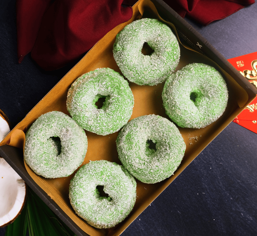 Lunar New Year Crosstown Pandan Donuts (Treat Box of 6 with bonus Giant Snow Iced Ring Donut)
